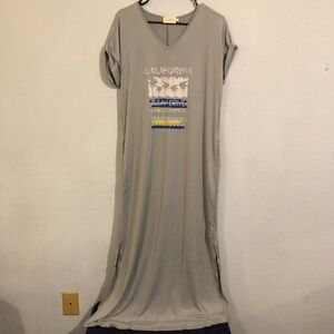 Ninexis California Ocean Surfing Gray T-Shirt Maxi Dress